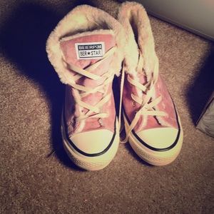 Suede and fuzzy high-top-style shoes